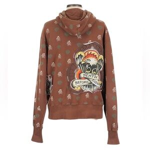 Y2K Ed Hardy Death Before Dishonor Hoodie Brown Unisex Grunge Tobacco Brown